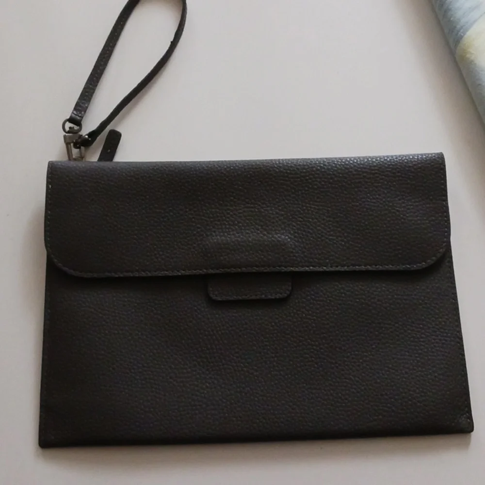 TUMI gray leather wristlet 11" x 7.5" - Picture 3 of 10